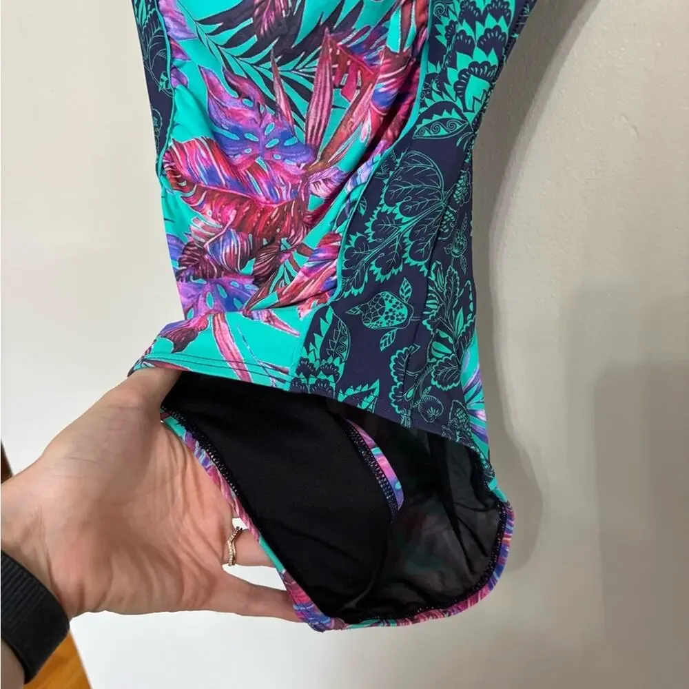 Sundance Kailani Tropical Print One Piece Swimsuit in Teal - Size S